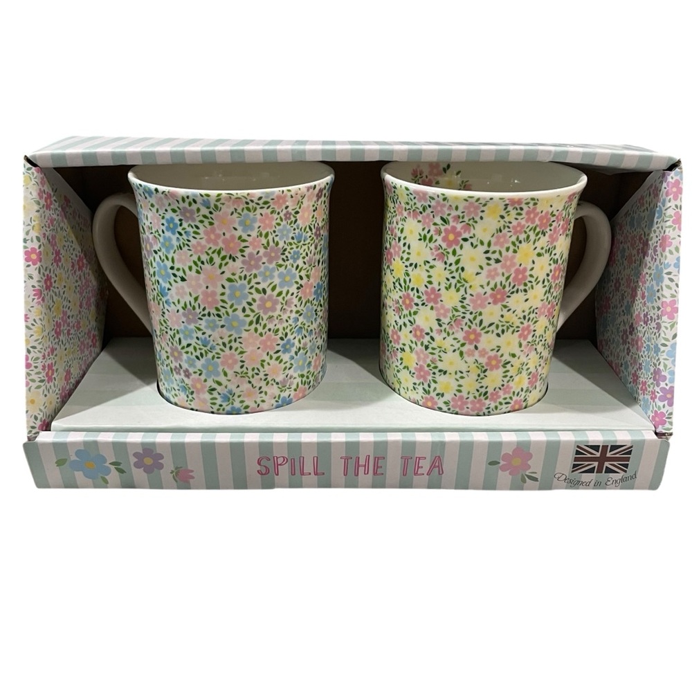 Bluebird & Willow Floral Fine China Coffee Tea Mugs 10 oz New in box